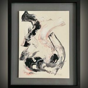 Original Painting Abstract Art Black White Pink Expressionism Gift Ready Artwork